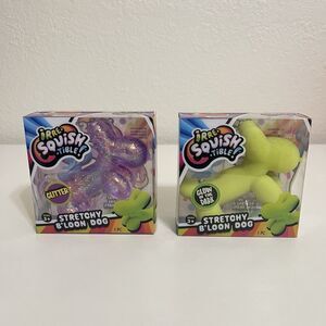 JA-RU Irre-Squish-tible Stretchy B'Loon Dog Lot of 2 Green & Purple Glitter NEW